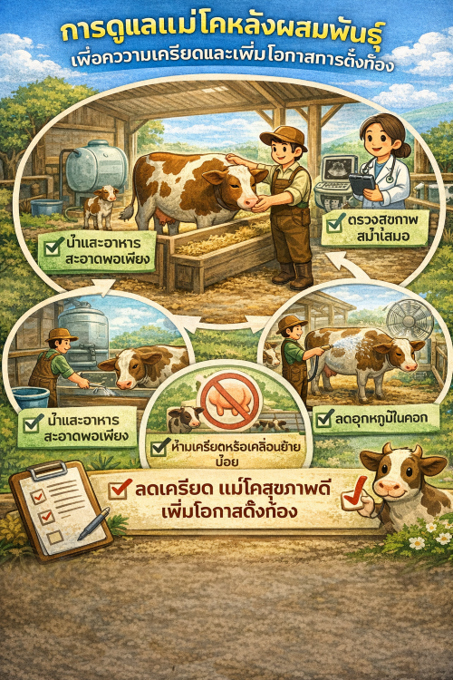 การดูแลแม่โคหลังผสมพันธุ์ เพื่อลดความเครียดและเพิ่มโอกาสการตั้งท้อง