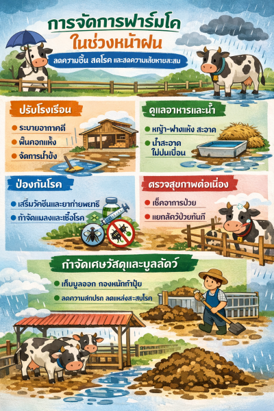 การจัดการฟาร์มโคในช่วงหน้าฝน ลดความชื้น ลดโรค และลดความเสียหายสะสม