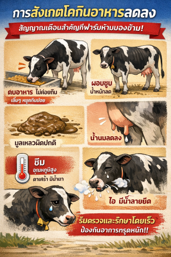 การสังเกตโคกินอาหารลดลง สัญญาณเตือนสำคัญที่ฟาร์มห้ามมองข้าม