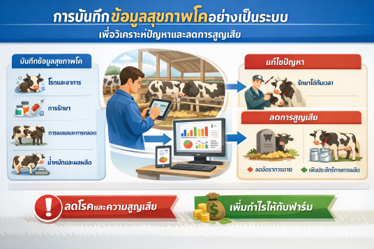 การบันทึกข้อมูลสุขภาพโคอย่างเป็นระบบ เพื่อวิเคราะห์ปัญหาและลดการสูญเสีย