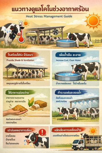 แนวทางดูแลโคในช่วงอากาศร้อน (Heat Stress Management Guide)