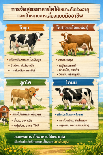 การจัดสูตรอาหารโคให้เหมาะกับช่วงอายุและเป้าหมายการเลี้ยงแบบมืออาชีพ