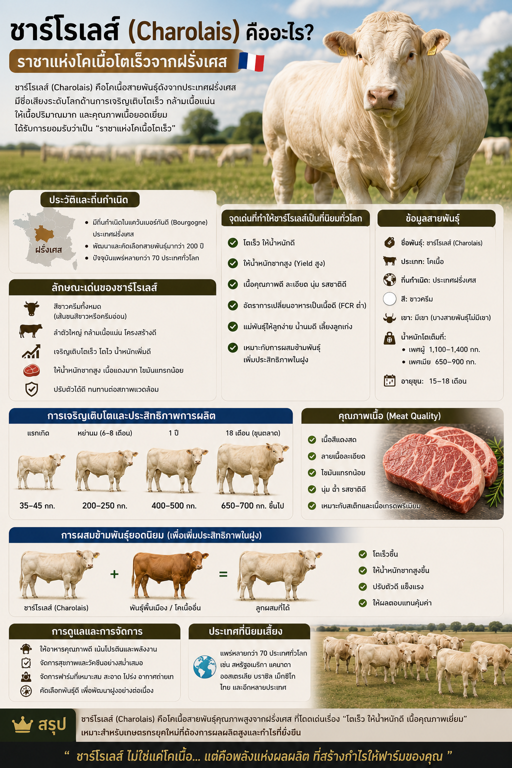 ชาร์โรเลส์ (Charolais) คืออะไร? ราชาแห่งโคเนื้อโตเร็วจากฝรั่งเศส