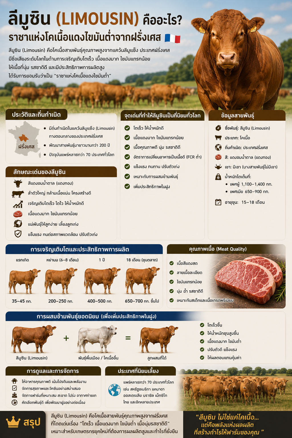 ลีมูซิน (Limousin) คืออะไร? ราชาแห่งโคเนื้อแดงไขมันต่ำจากฝรั่งเศส