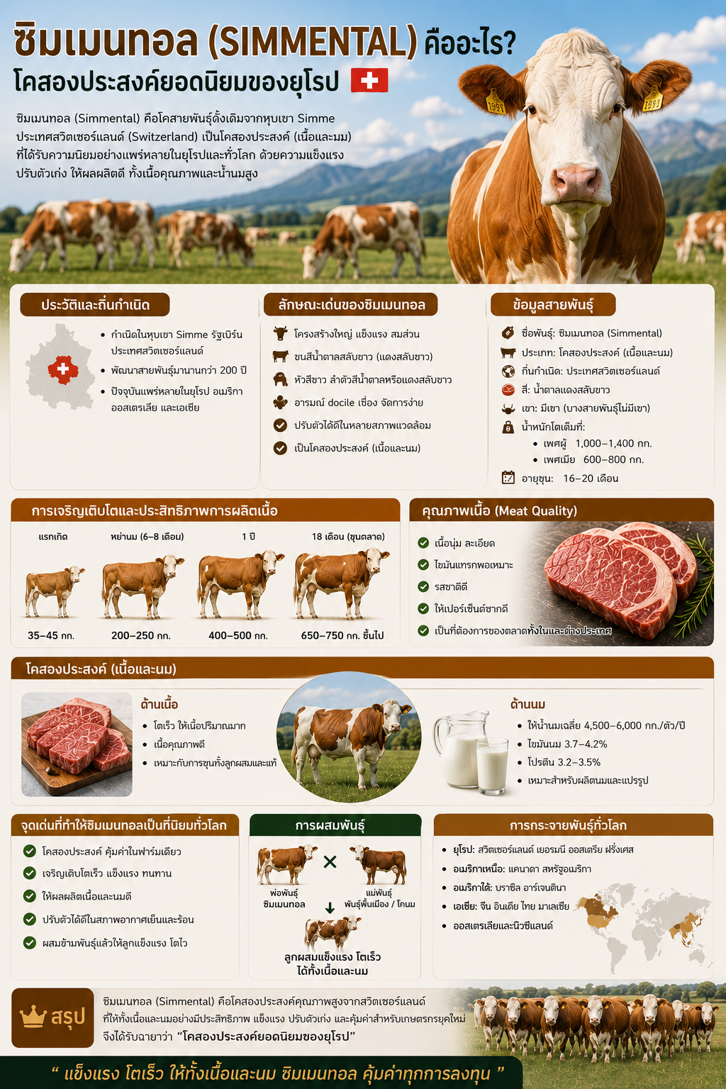 ซิมเมนทอล (Simmental) คืออะไร? โคสองประสงค์ยอดนิยมของยุโรป